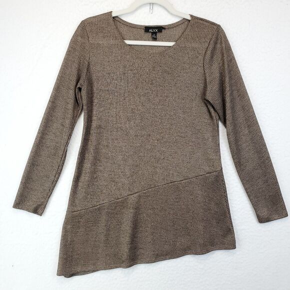 Alyx Asymmetrical Tunic Top Women S Stretchy Long Sleeves Semi Sheer Pewter - Picture 1 of 8